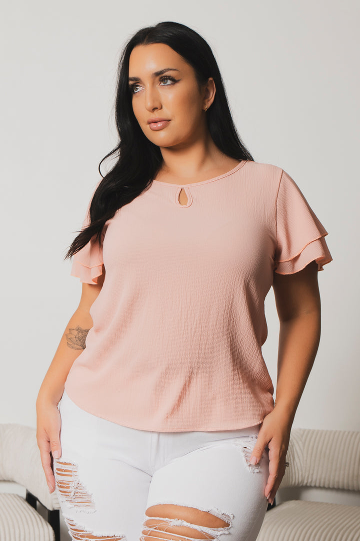 Moa Collection Dresses Plus Size Sunset Breeze Flutter Sleeve Top - Mauve