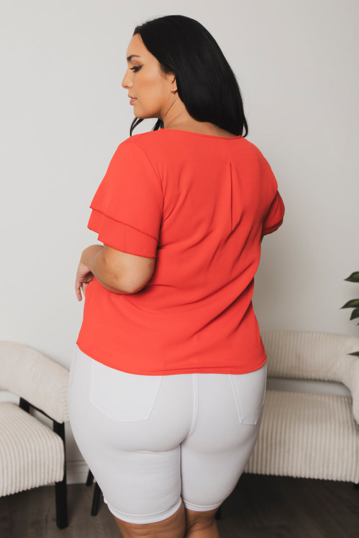 Moa Collection Dresses Plus Size Sunset Breeze Flutter Sleeve Top - Red