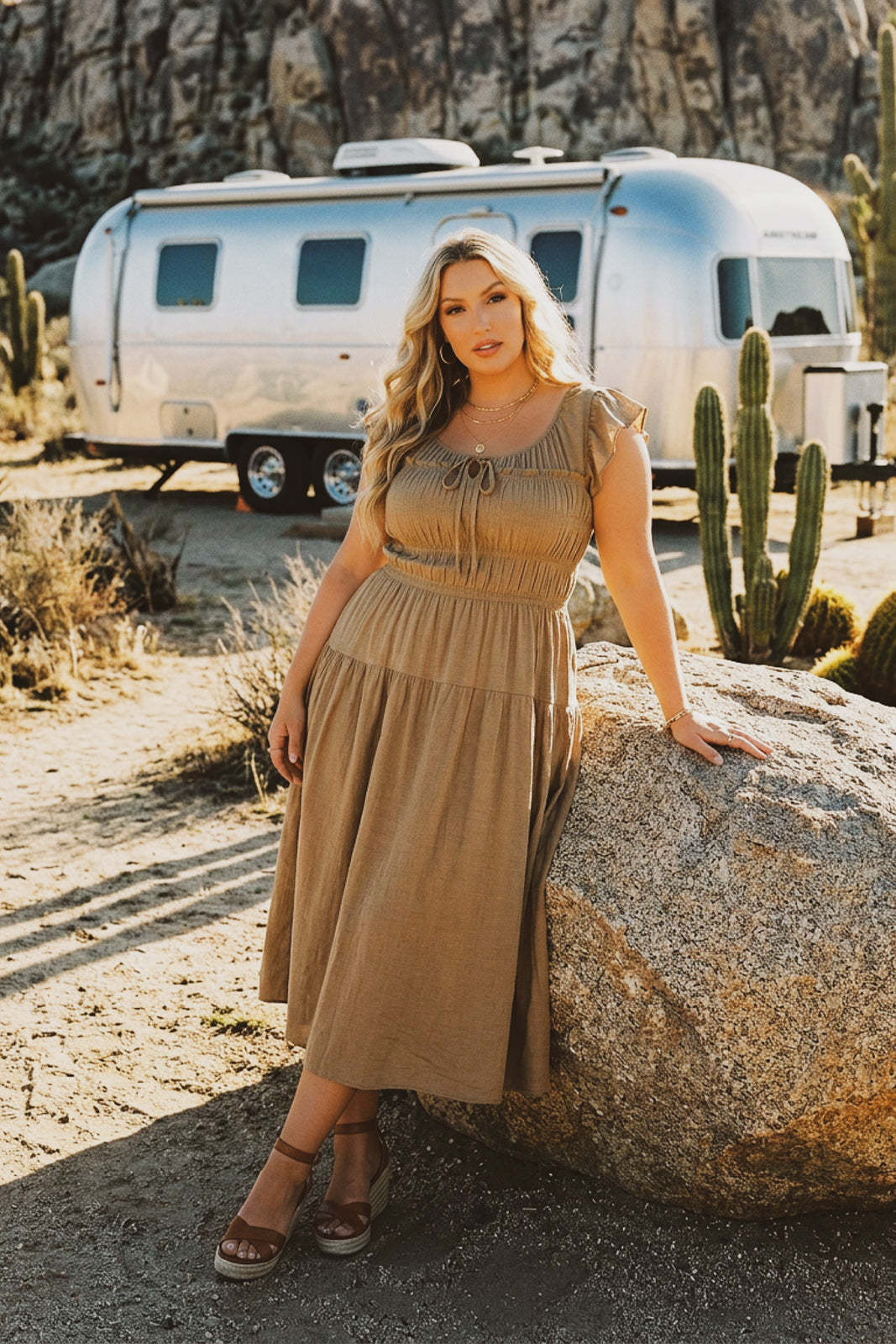 Mine Dresses Plus Size Sunset Muse Midi Dress - Khaki