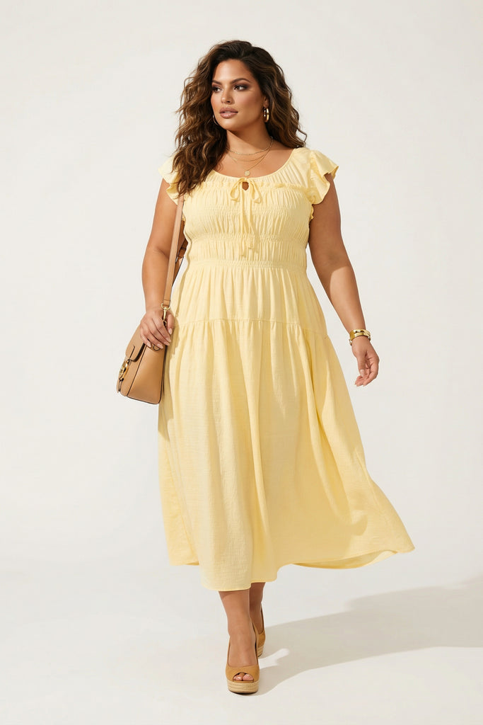 yellow formal dress plus size Women's Plus Size Sunset Muse Midi Dress - Yellow