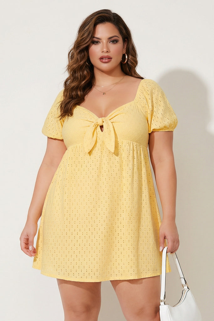 Women's Plus Size Sweet Aura Mini Dress- Yellow