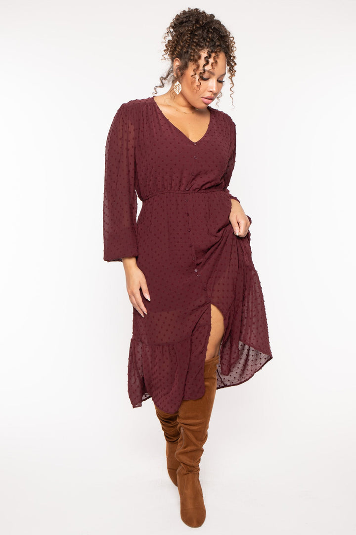 CULTURE CODE Dresses Plus Size Swiss Dot Bohemia Dress - Burgundy