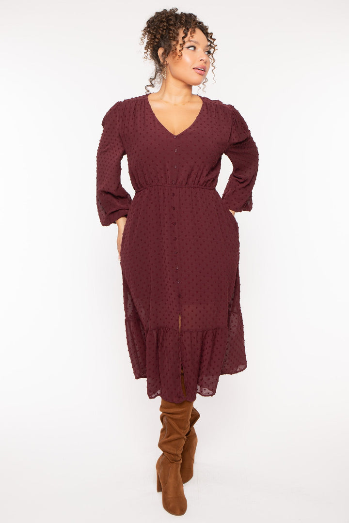 CULTURE CODE Dresses Plus Size Swiss Dot Bohemia Dress - Burgundy