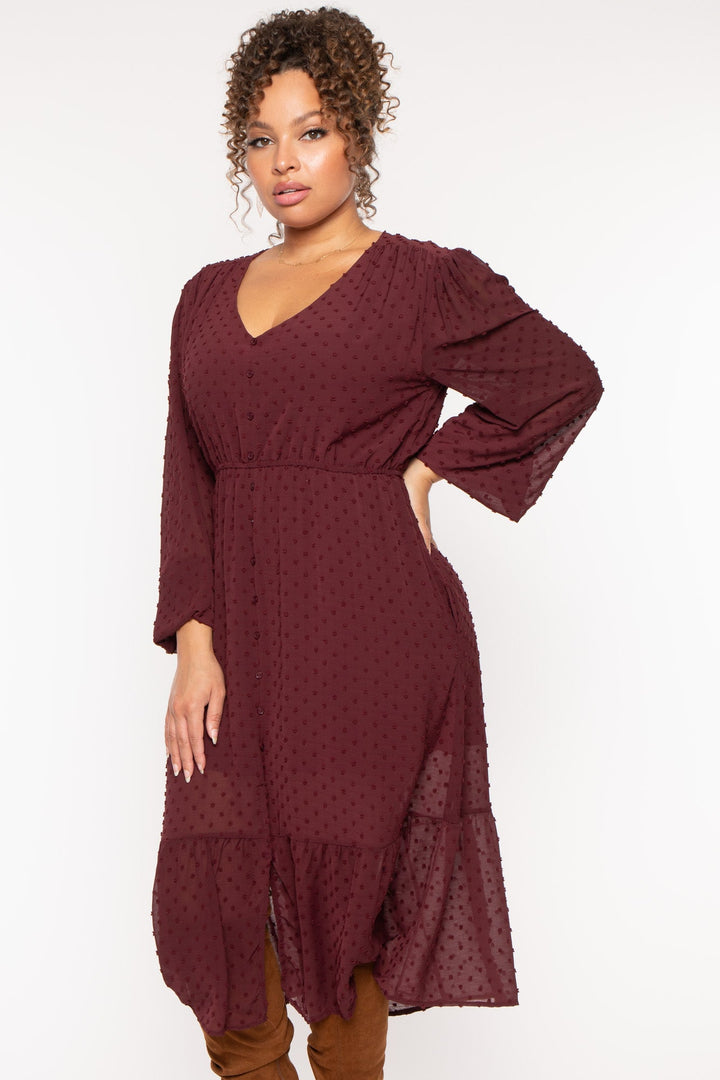 CULTURE CODE Dresses Plus Size Swiss Dot Bohemia Dress - Burgundy