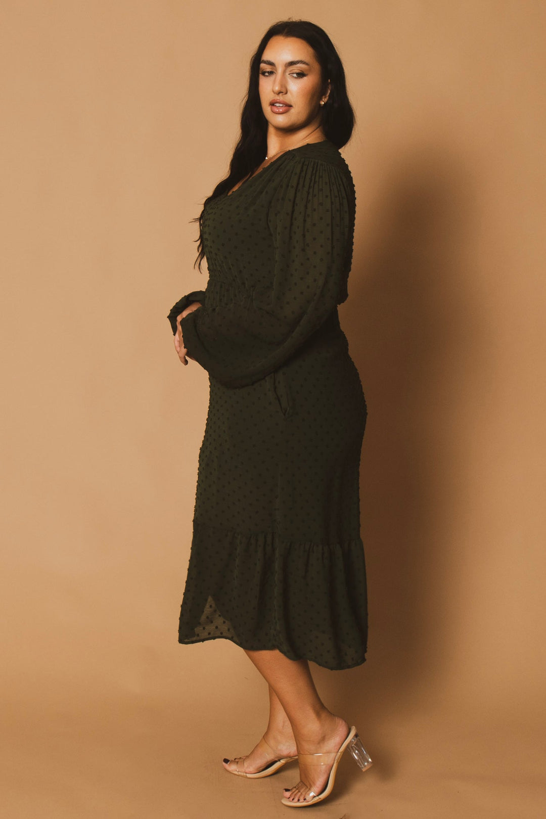 CULTURE CODE Dresses Plus Size Swiss Dot Bohemia Dress - Olive