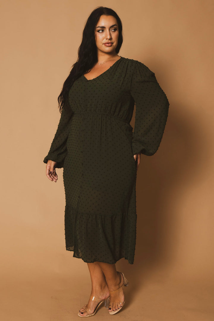 CULTURE CODE Dresses Plus Size Swiss Dot Bohemia Dress - Olive