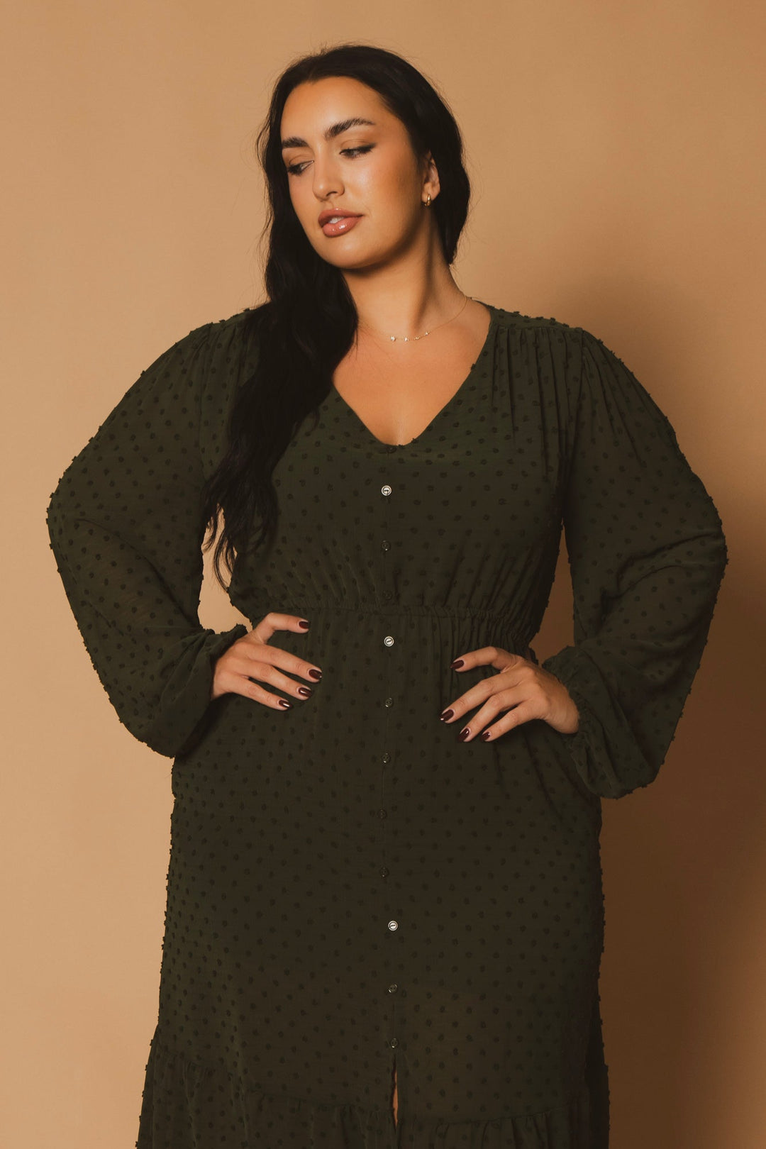CULTURE CODE Dresses Plus Size Swiss Dot Bohemia Dress - Olive