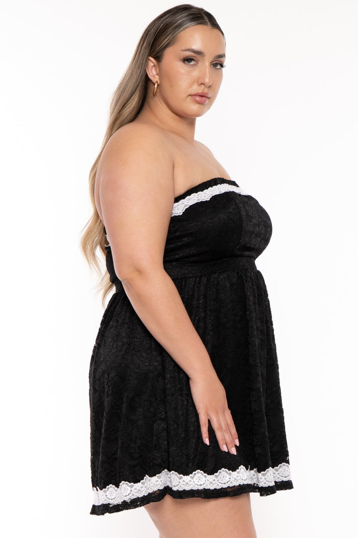 Curvy Sense Dresses Plus Size Sydnetta Lace flare Dress - Black