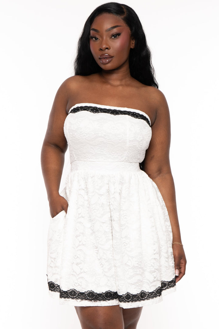 Curvy Sense Dresses Plus Size Sydnetta Lace flare Dress - White