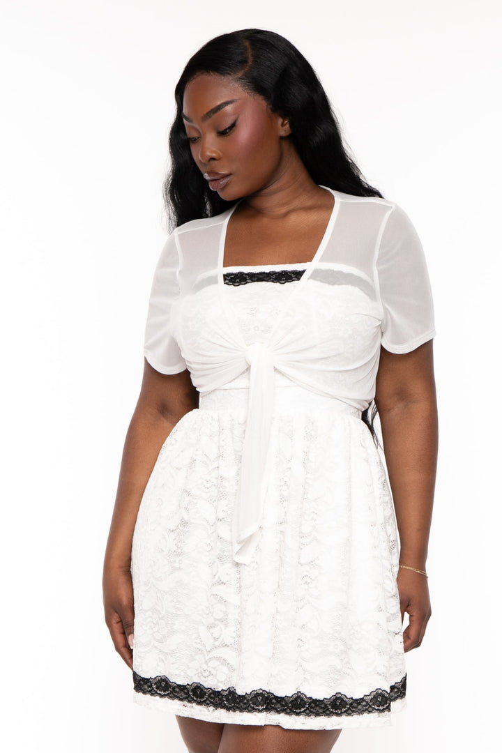 Curvy Sense Dresses Plus Size Sydnetta Lace flare Dress - White