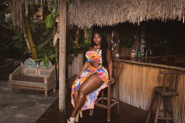 Gibiu Dresses Plus Size Tahiti Tropical Print Maxi Dress -Multy