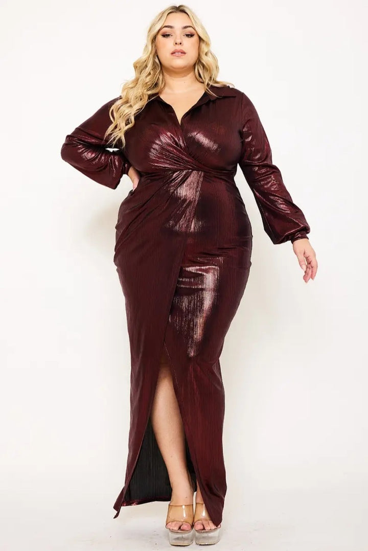 SYMPHONY Dresses Plus Size Teaira Metallic Maxi  Dress- Burgundy