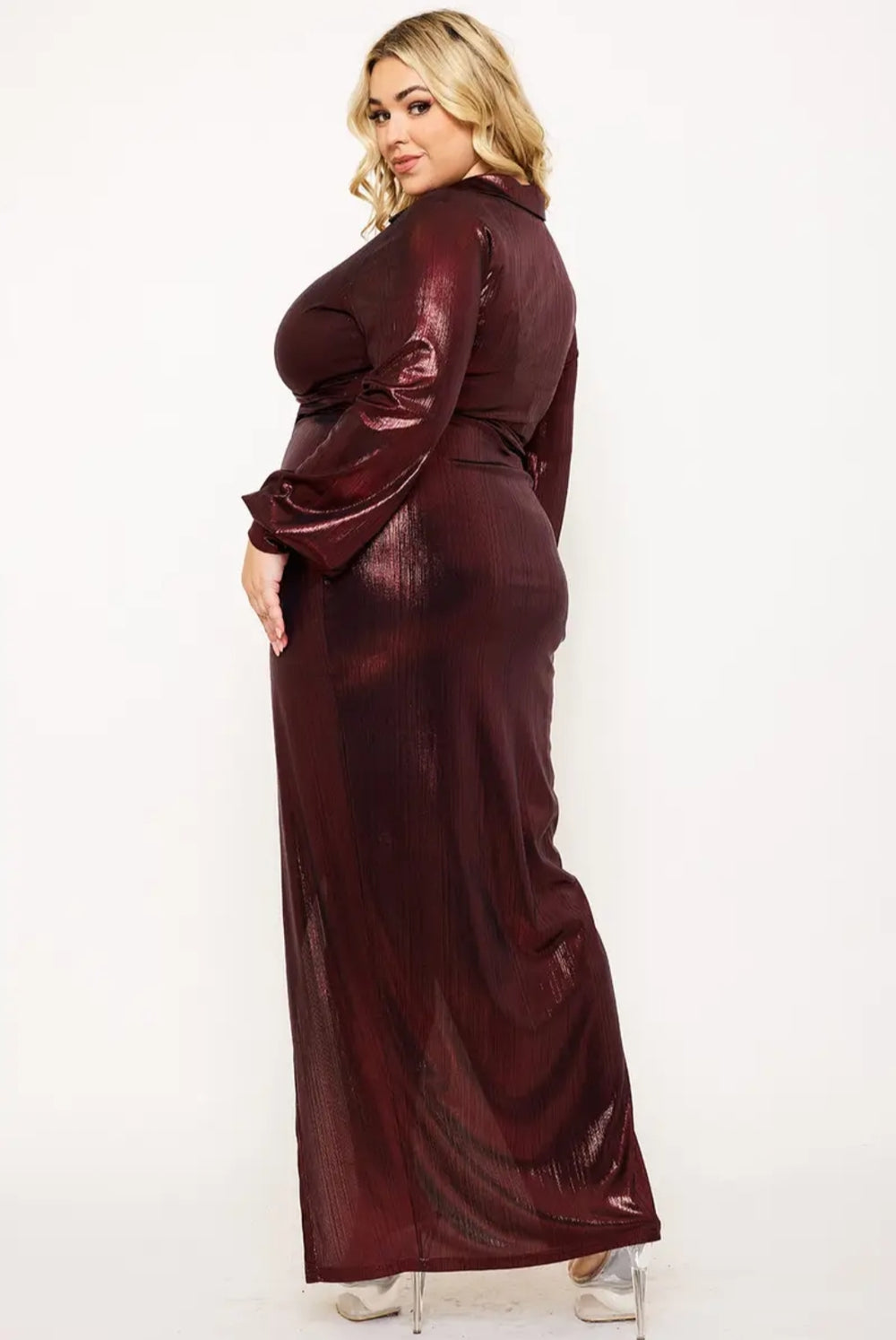 SYMPHONY Dresses Plus Size Teaira Metallic Maxi  Dress- Burgundy