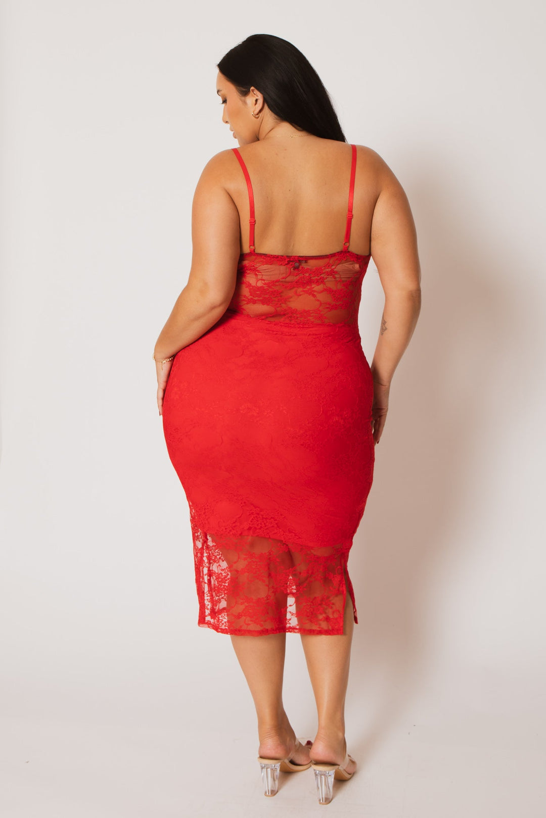 Curvy Sense Dresses Plus Size Temptation Lace Midi Dress - Red