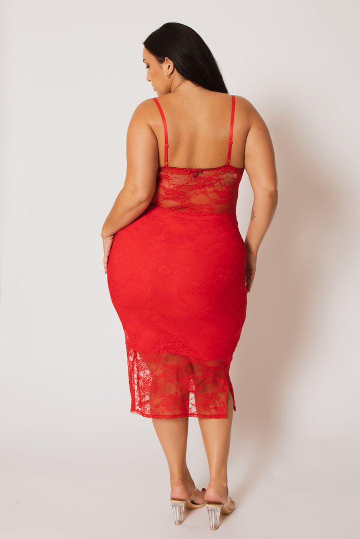 Curvy Sense Dresses Plus Size Temptation Lace Midi Dress - Red