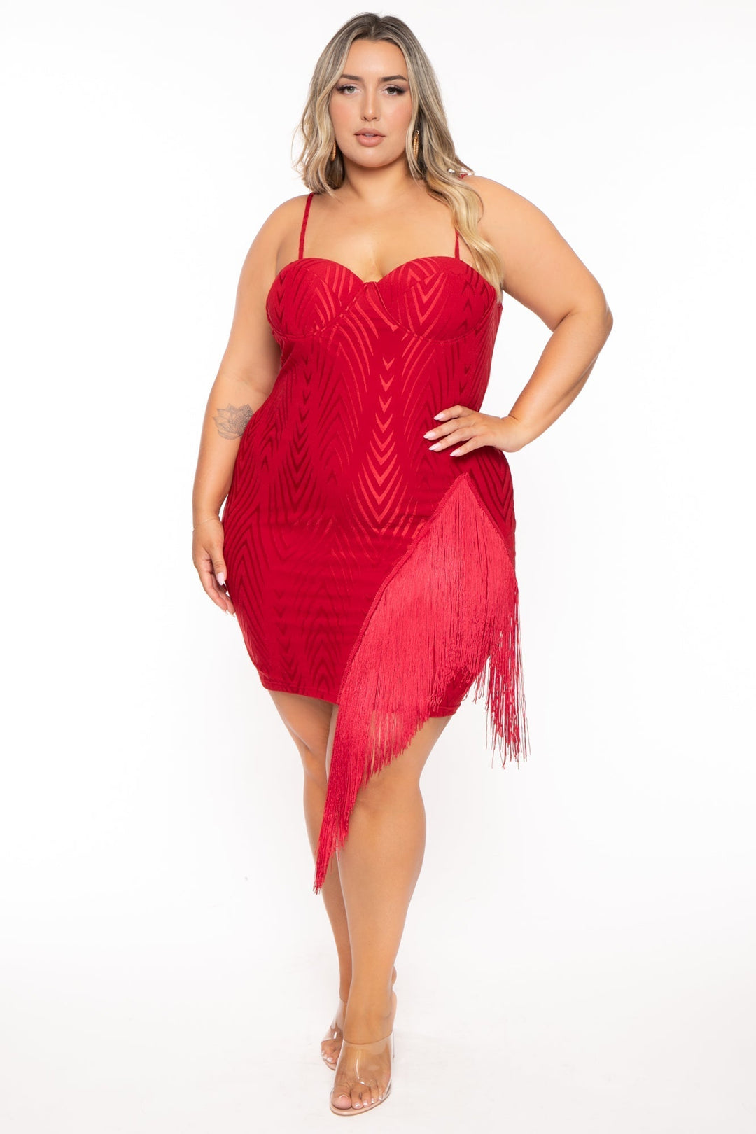 Plus Size Vixen Faux Leather Flare Dress - Red – Curvy Sense