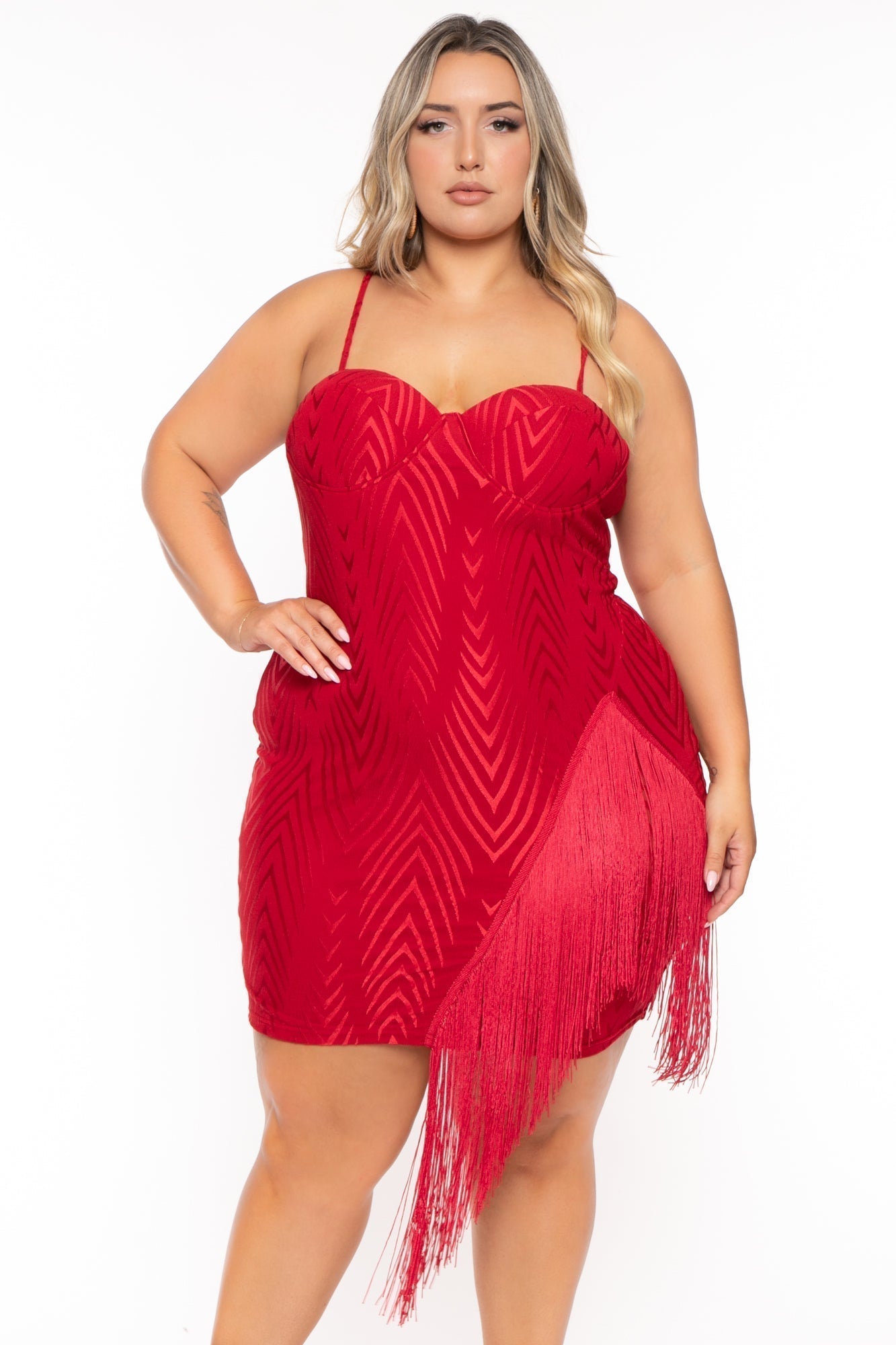 Plus size best sale red fringe dress