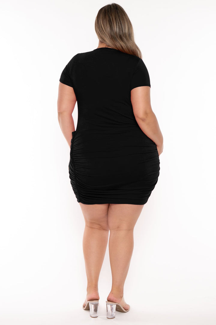 Curvy Sense Dresses Plus Size Tera  Drape Mini Dress - Black