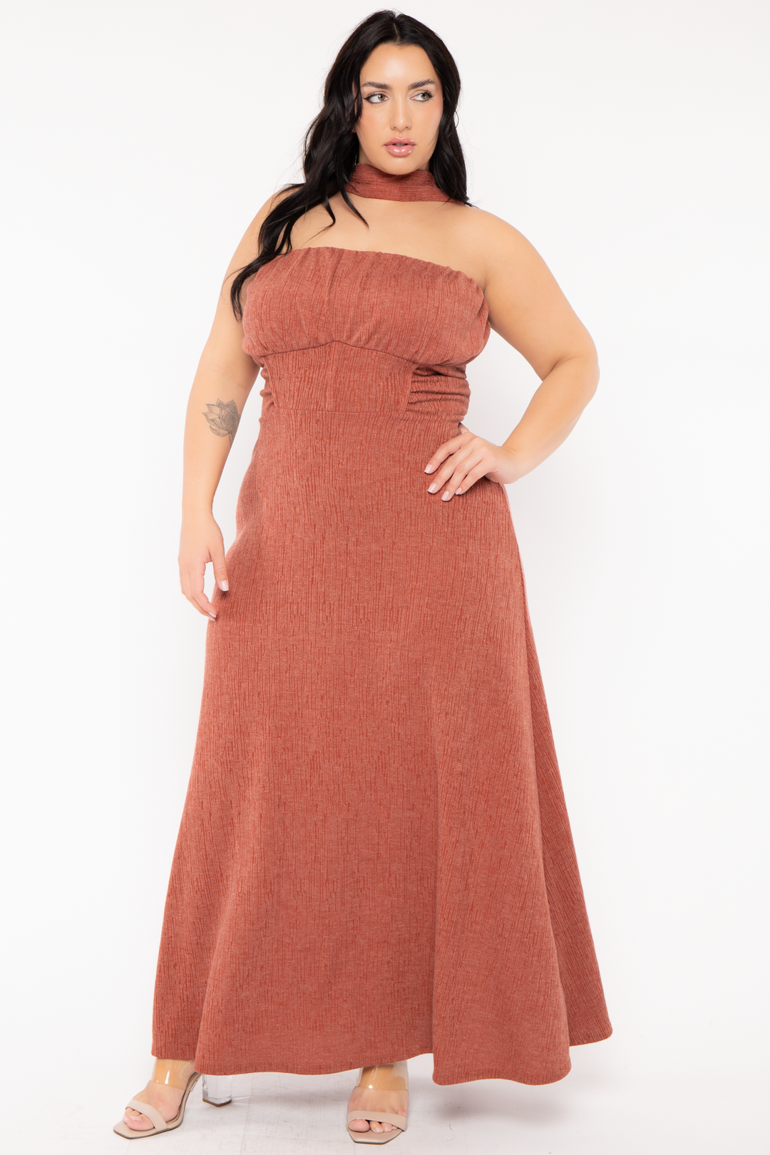 Curvy Sense Dresses Plus Size Terra  Strapless Dress - Rust