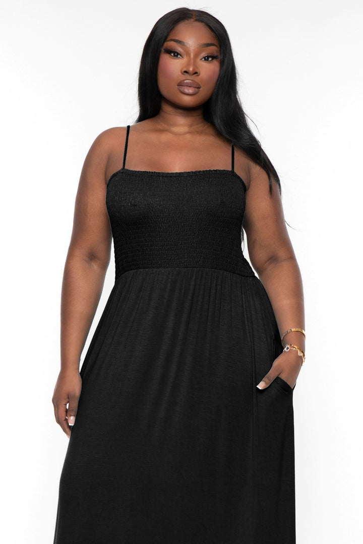 CULTURE CODE Dresses Plus Size Terri Smocked Maxi Dress  - Black
