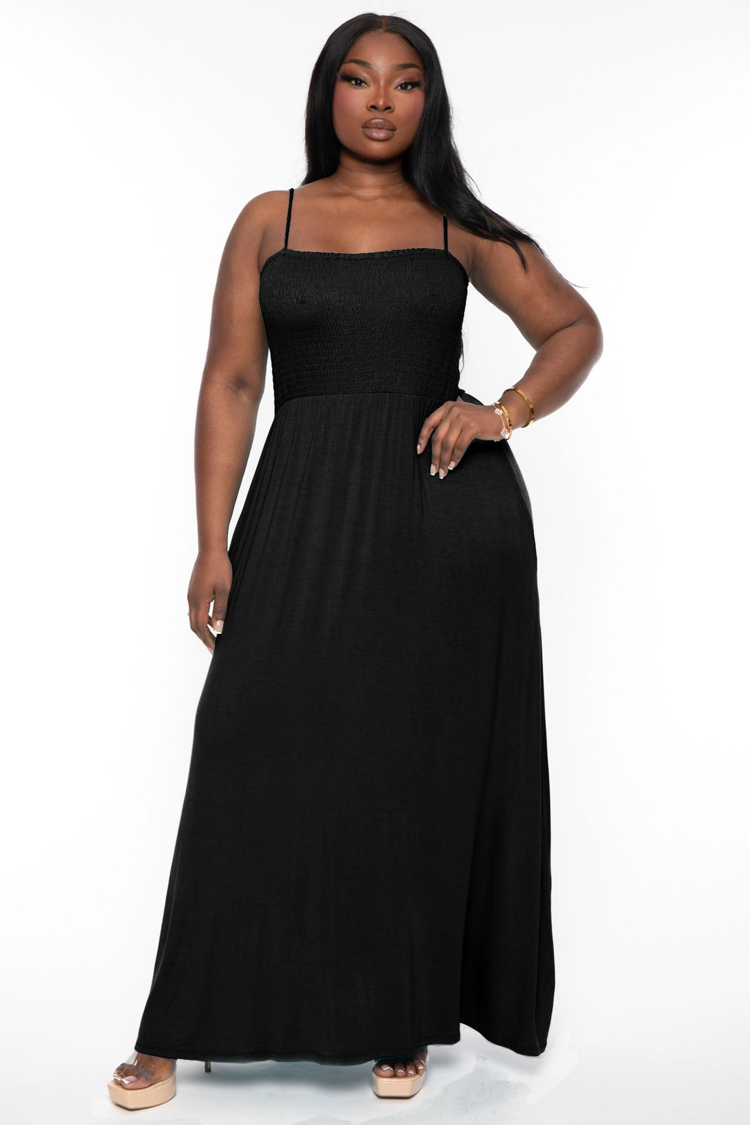 CULTURE CODE Dresses 1X / Black Plus Size Terri Smocked Maxi Dress  - Black