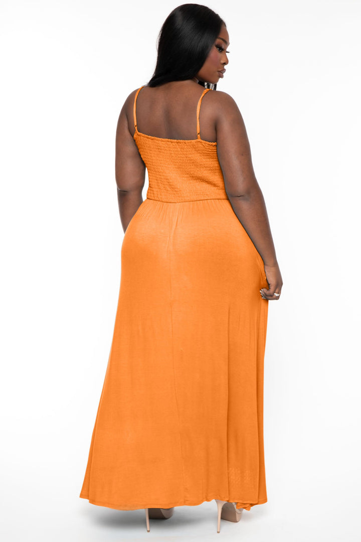L LOVE INC Dresses Plus Size Terri Smocked Maxi Dress  - Orange