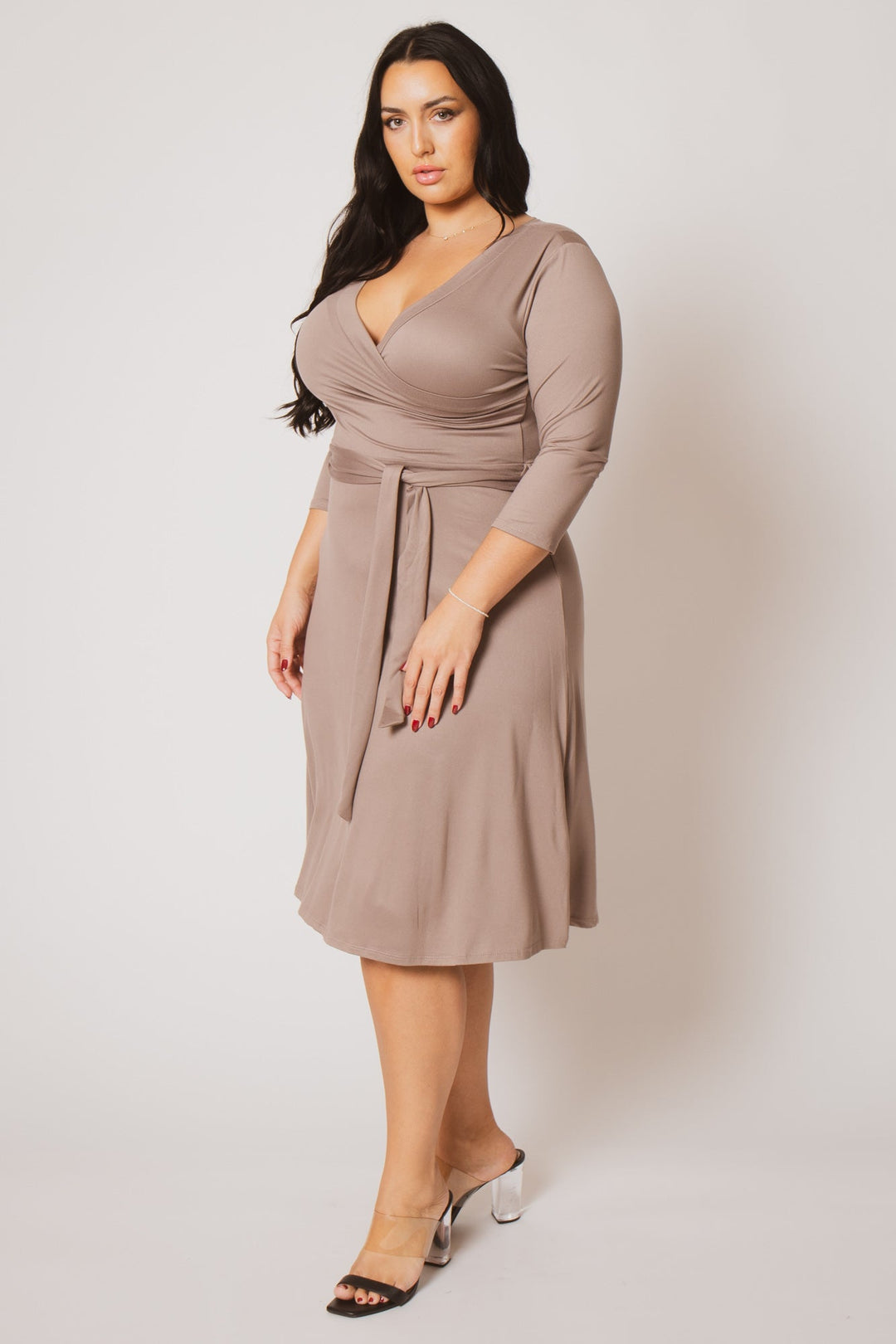 Moa Collection Dresses Plus Size  Tessa Knit Dress- Mocha