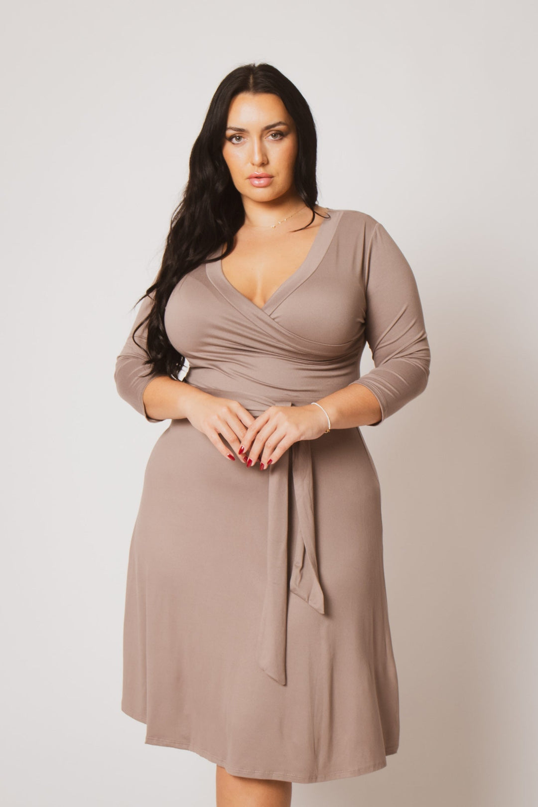 Moa Collection Dresses Plus Size  Tessa Knit Dress- Mocha