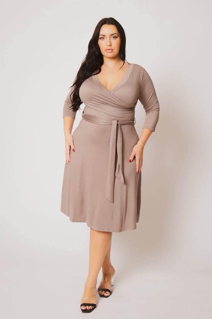 Moa Collection Dresses Plus Size  Tessa Knit Dress- Mocha