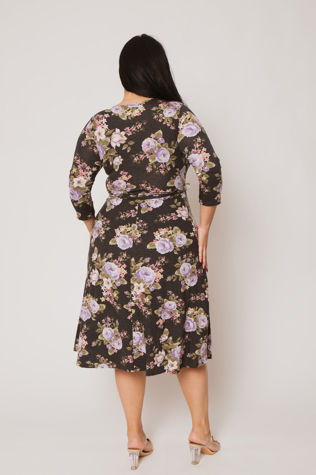 Moa Collection Dresses Plus Size  Tessa Knit Floral Dress- Black