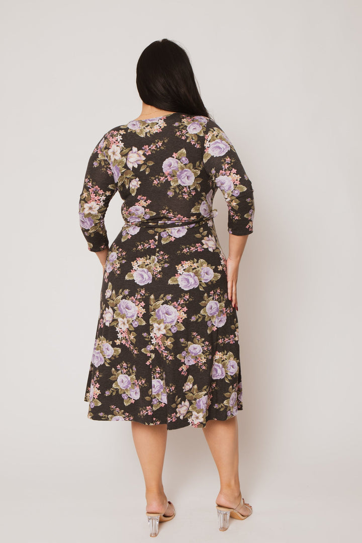 Moa Collection Dresses Plus Size  Tessa Knit Floral Dress- Black