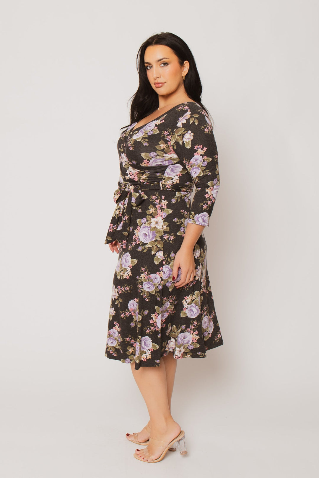 Moa Collection Dresses Plus Size  Tessa Knit Floral Dress- Black