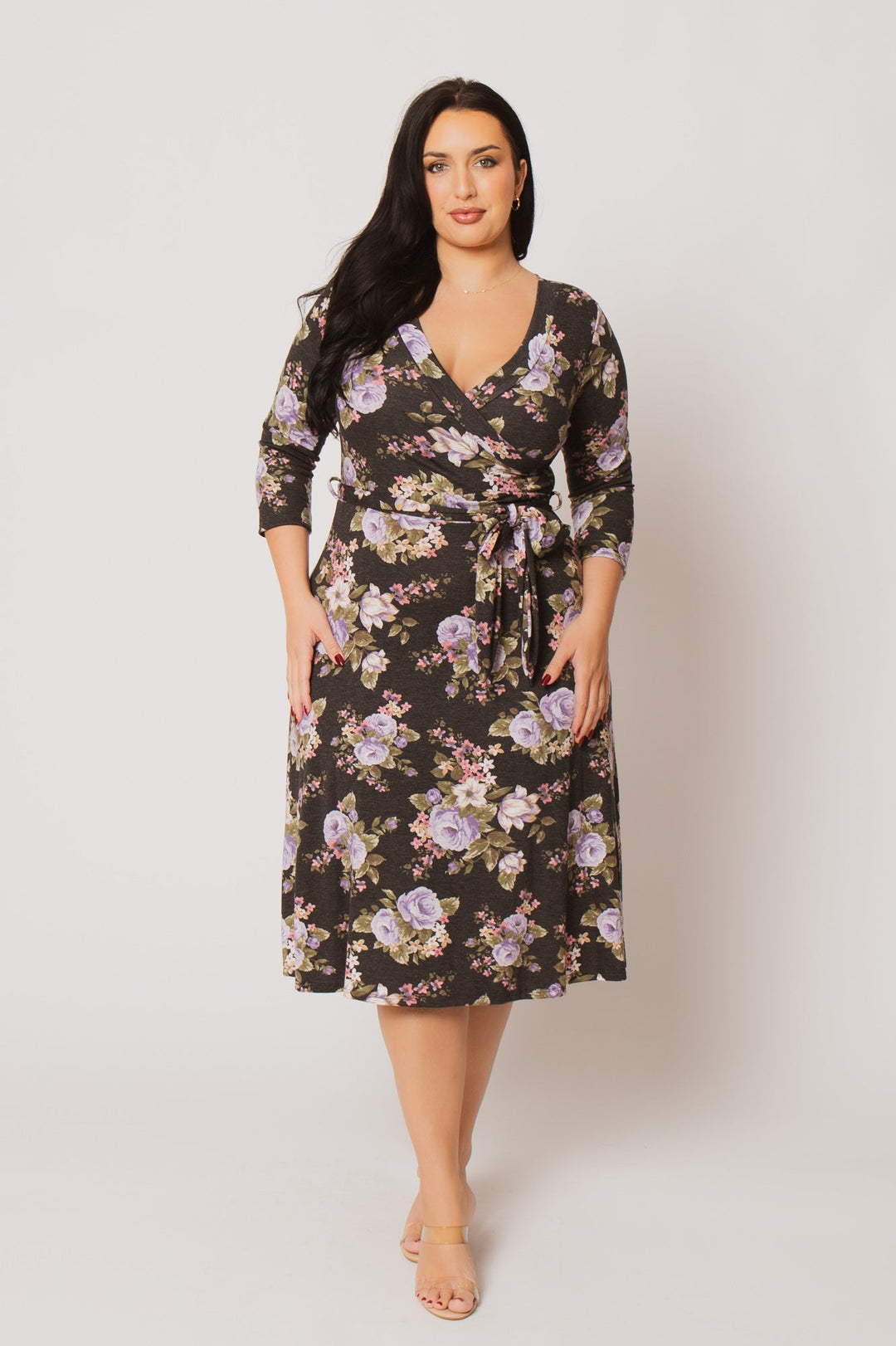 Moa Collection Dresses Plus Size  Tessa Knit Floral Dress- Black