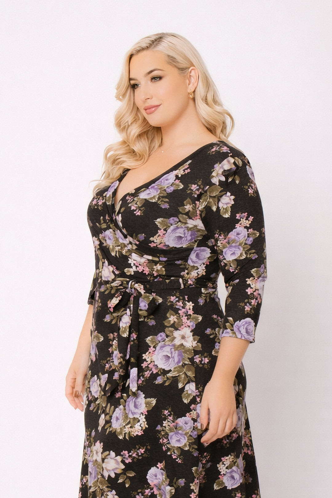 Moa Collection Dresses Plus Size  Tessa Knit Floral Dress- Black