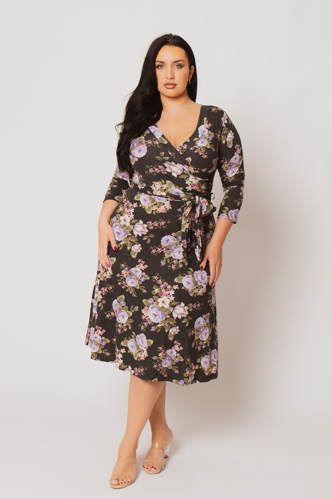 Women's Plus Size Tessa Knit Floral Dress- Black - Curvy Sense Women's Plus Size Tessa Knit Floral Dress- Black - Curvy Sense