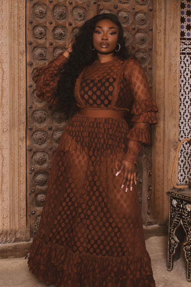 Namatt Design Dresses Plus Size Tessa polka dot maxi dress-Brown