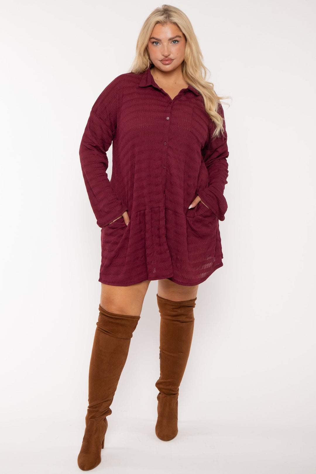 Women's Plus Size Tessa Tunic Dress Burgundy - Curvy Sense Women's Plus Size Tessa Tunic Dress Burgundy - Curvy Sense