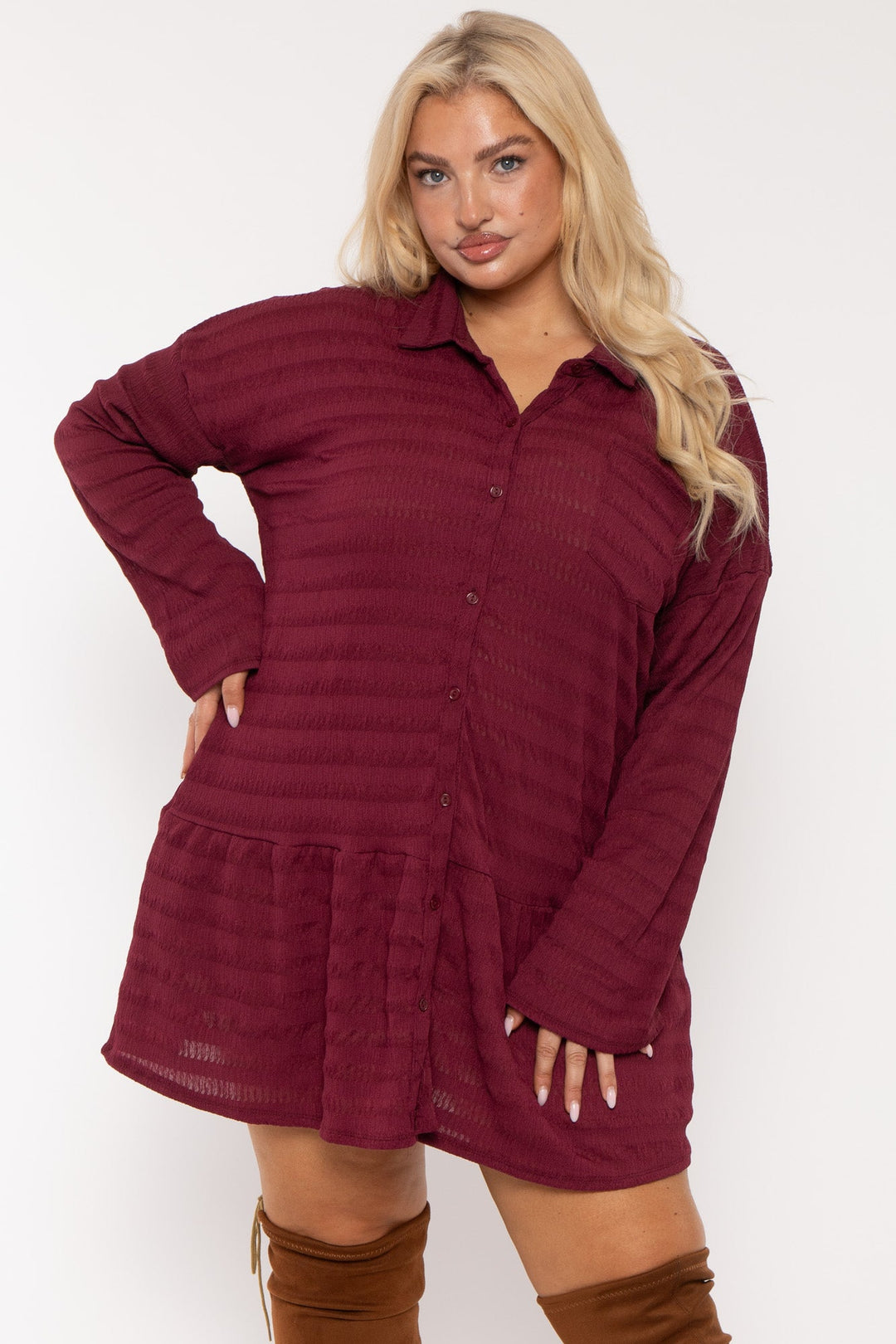 Women's Plus Size Tessa Tunic Dress Burgundy Curvy Sense