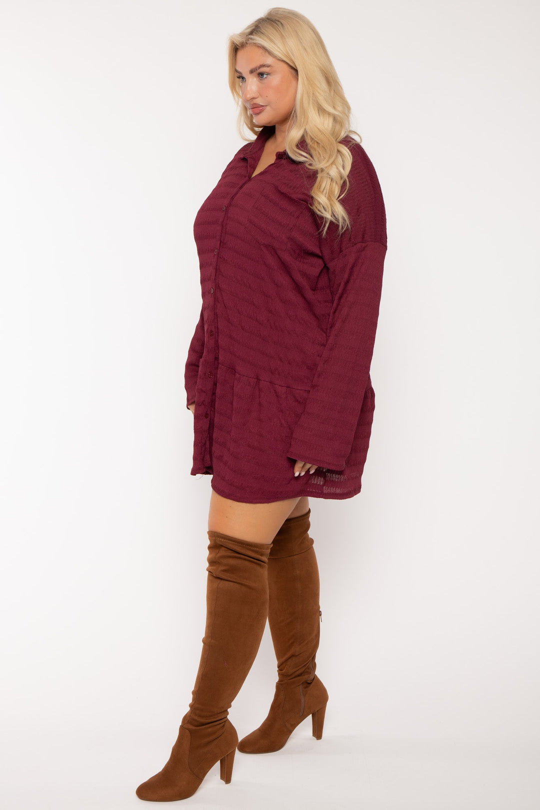 plus size burgundy sweater dress Plus Size Cable Knit V Neck Sweater Dress