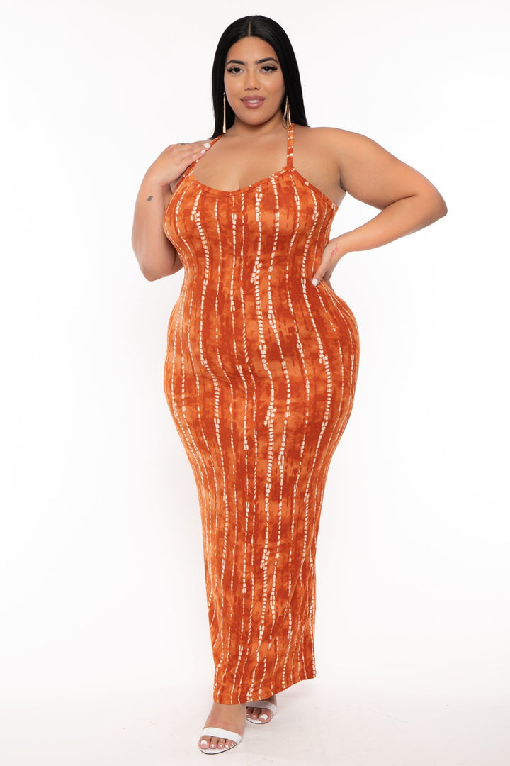 Capella Dresses Plus Size Tie Dye Racerback Maxi Dress - Rust