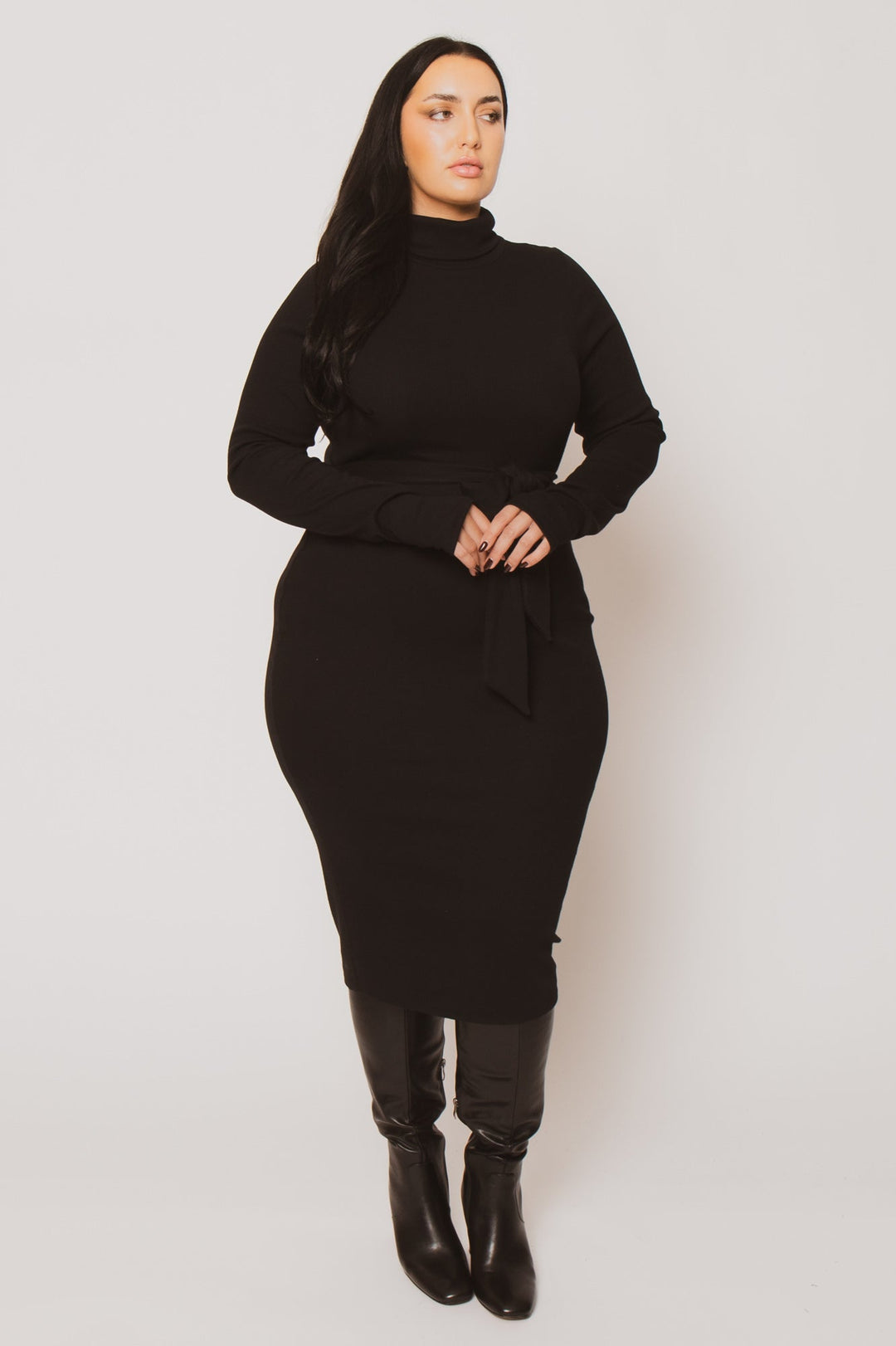 Curvy Sense Inc. Dresses Plus Size Timeless Turtleneck Dress - Black