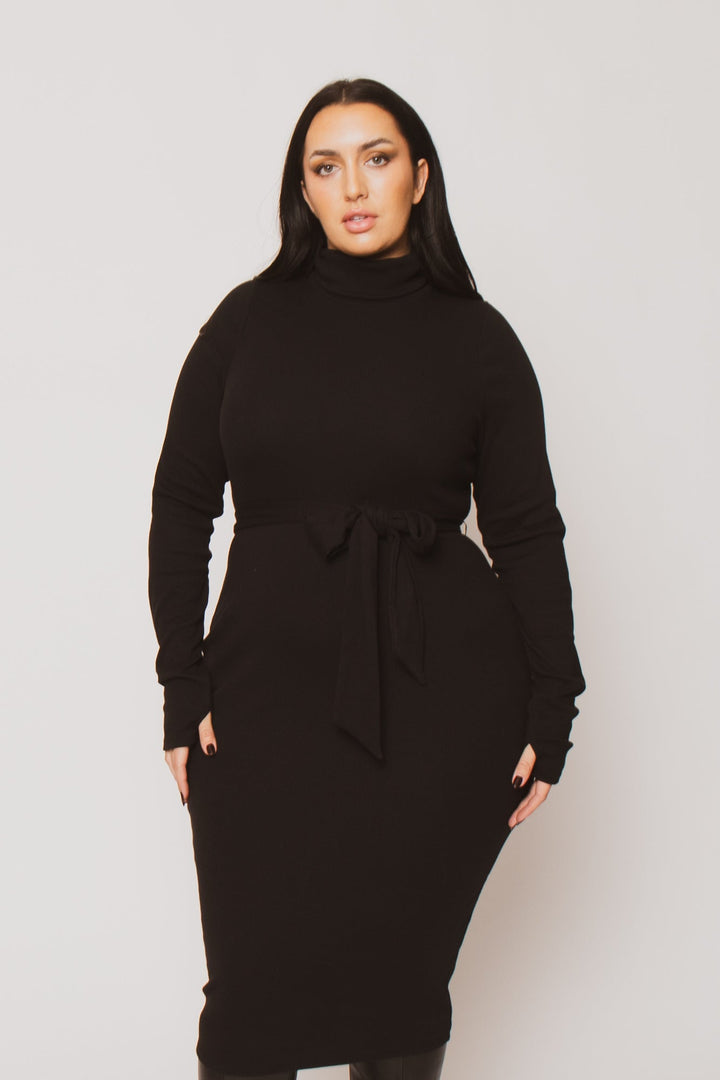 Curvy Sense Inc. Dresses Plus Size Timeless Turtleneck Dress - Black