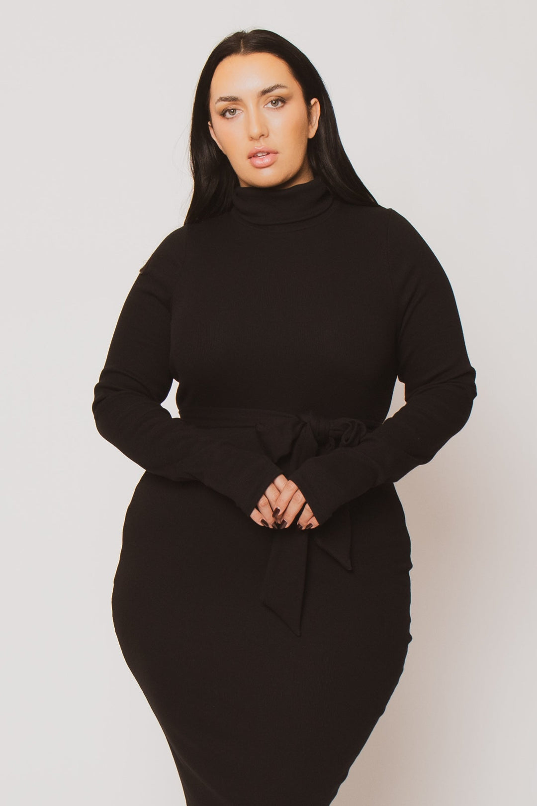 Curvy Sense Inc. Dresses Plus Size Timeless Turtleneck Dress - Black