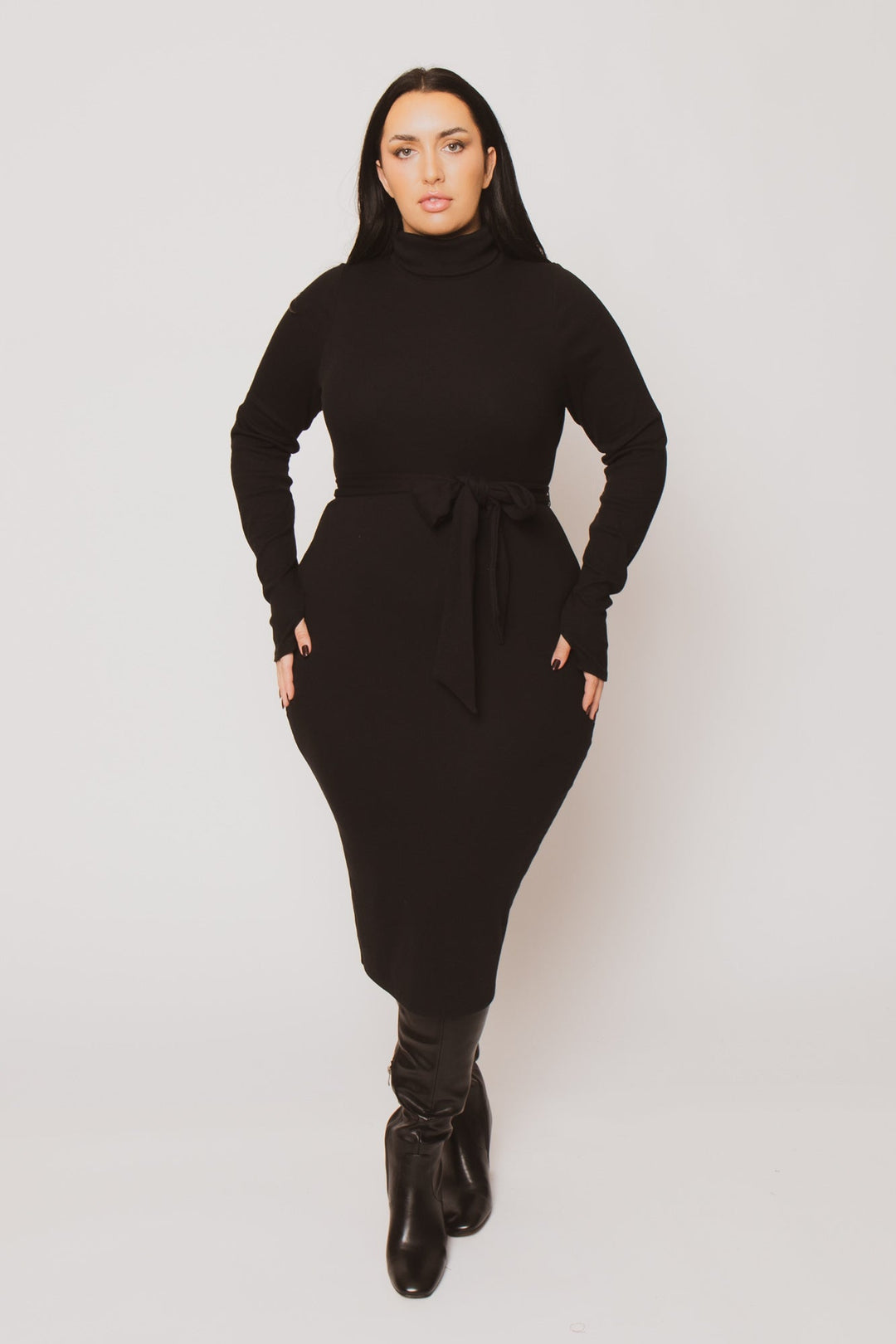Curvy Sense Inc. Dresses Plus Size Timeless Turtleneck Dress - Black