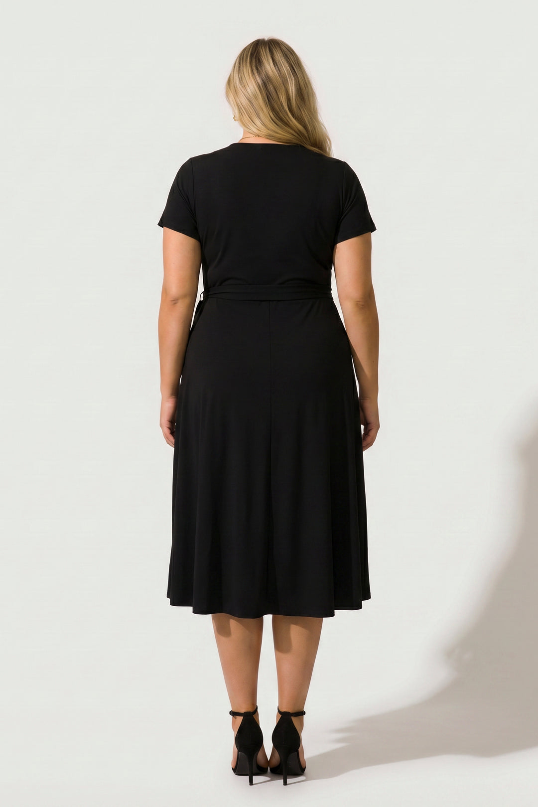 Plus Size Timeless Wrap Dress- Black 3X / Black at Curvy Sense Plus Size Timeless Wrap Dress- Black 3X / Black at Curvy Sense