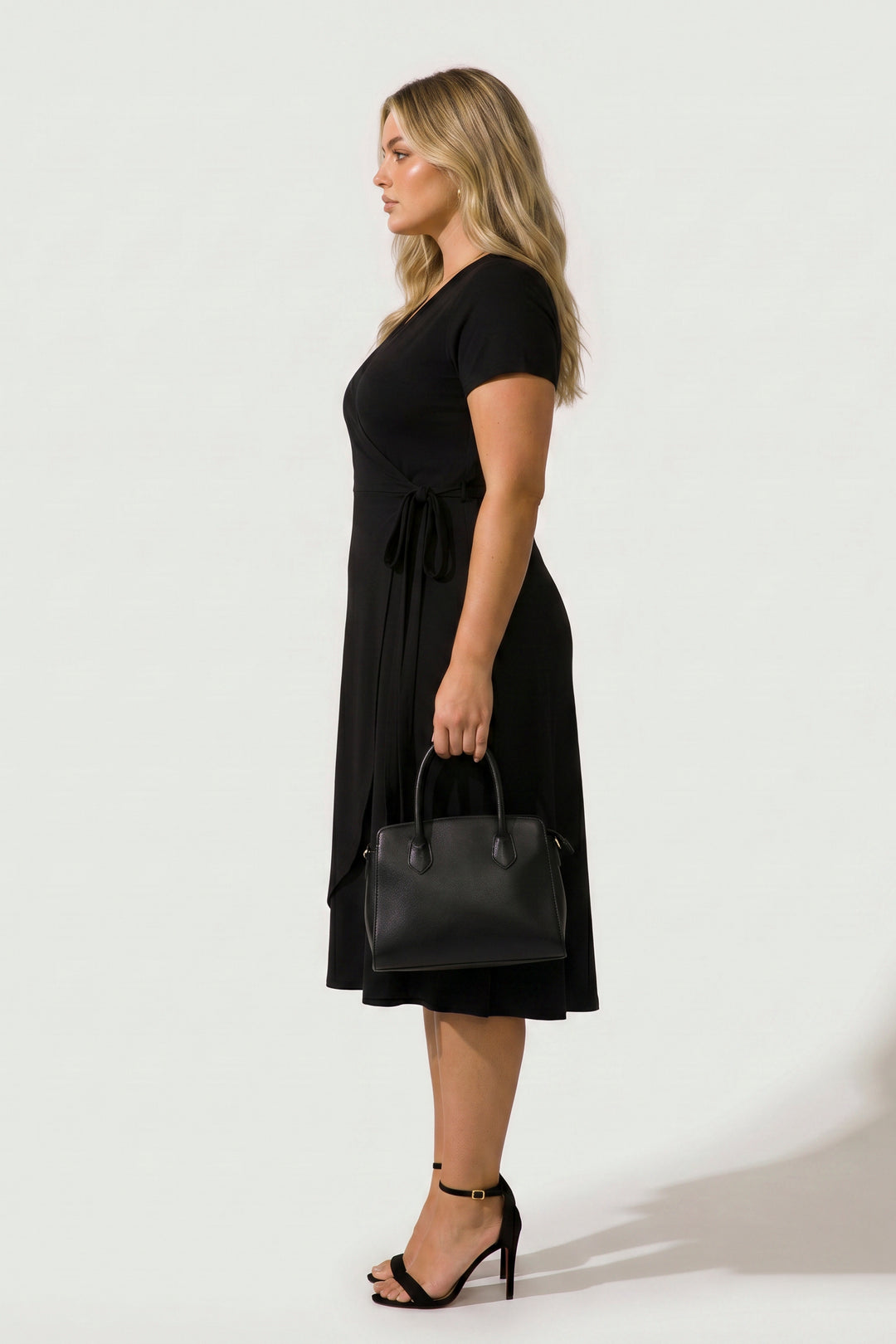 Plus Size Timeless Wrap Dress- Black 3X / Black at Curvy Sense