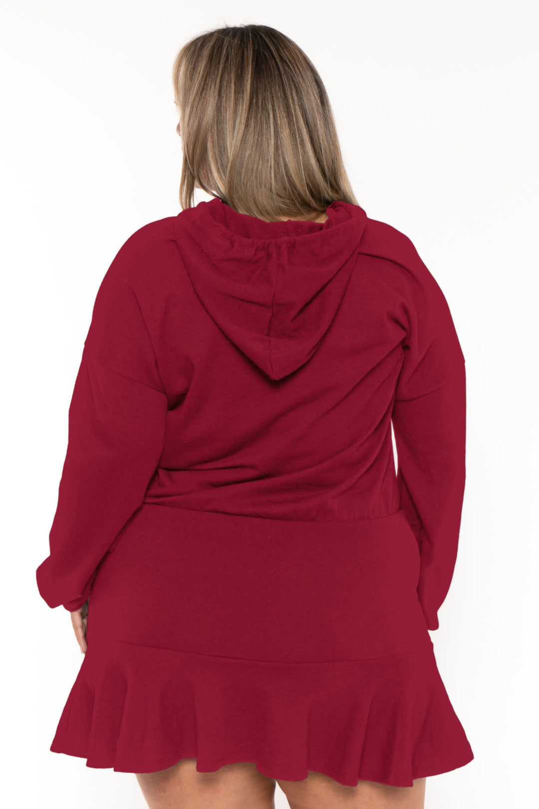 Plus Size Tracie Hoodie Mini Dress - Burgundy 2X / Burgundy at Curvy Sense Plus Size Tracie Hoodie Mini Dress - Burgundy 2X / Burgundy at Curvy Sense