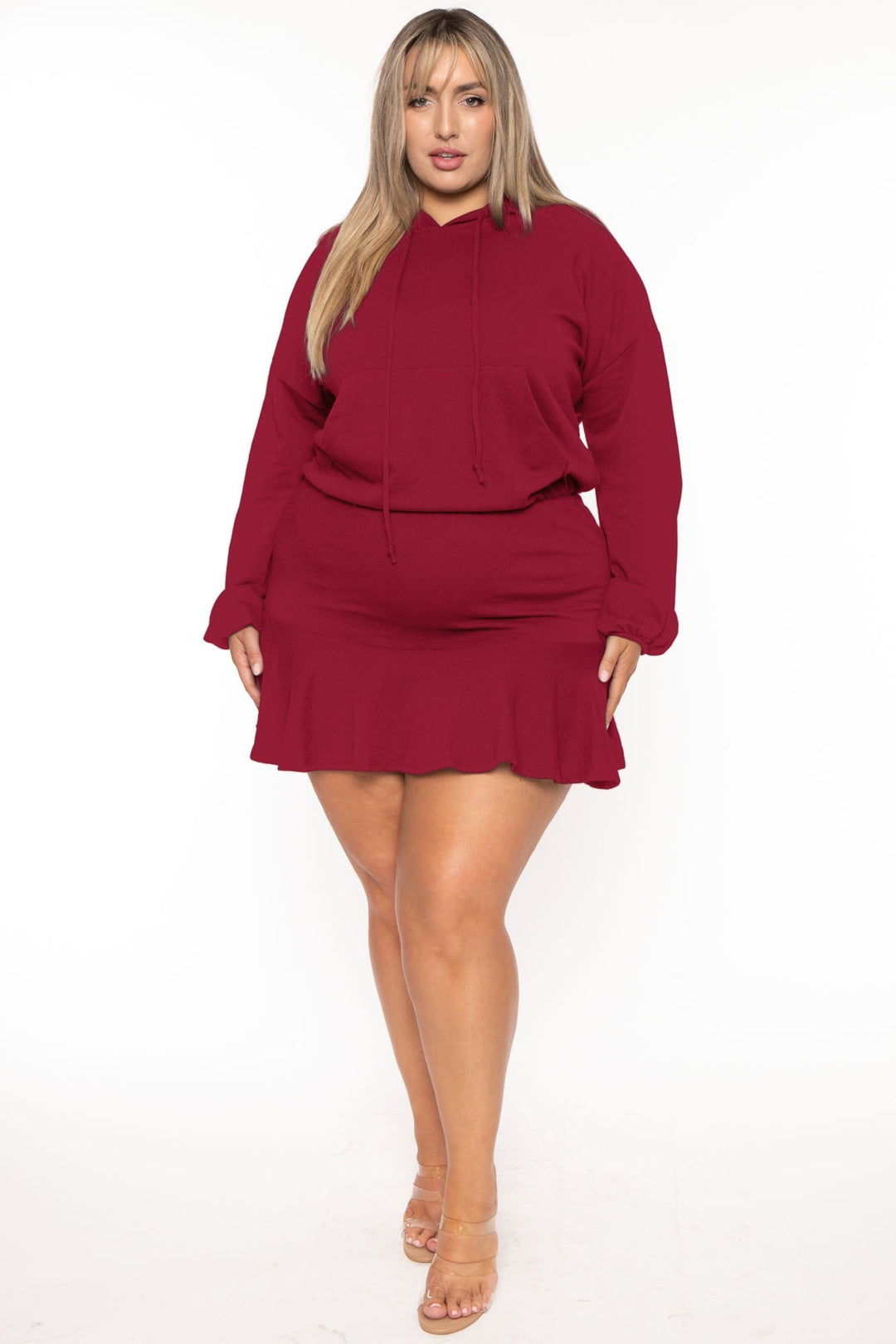 Plus Size Tracie Hoodie Mini Dress Burgundy