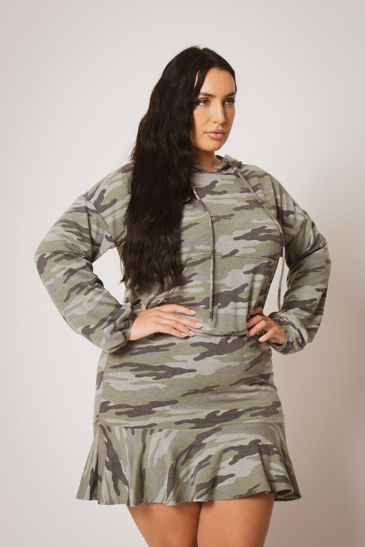 Curvy Sense Inc. Dresses Plus Size Tracie Hoodie Mini Dress - Green