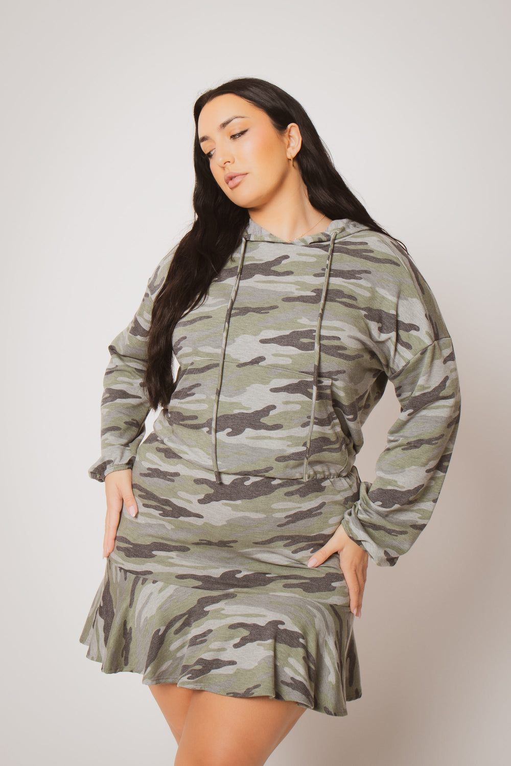 Curvy Sense Inc. Dresses Plus Size Tracie Hoodie Mini Dress - Green